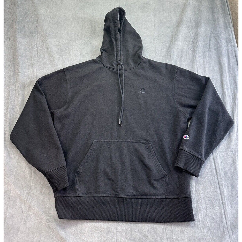 Champion Hooded Sweatshirt Pullover Black Mens Large Authentic Athleticwear Gym